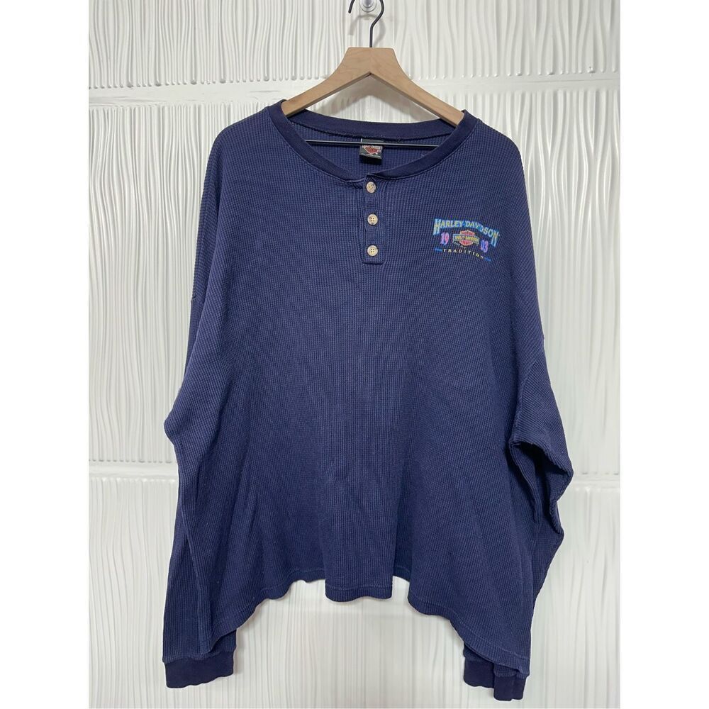 Men’s Vintage Harley Davidson Made In USA Cotton Waffle Long Sleeve Henley - XXL